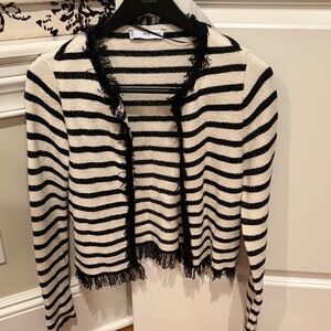 Mango Fringe Striped Black and White Sweater